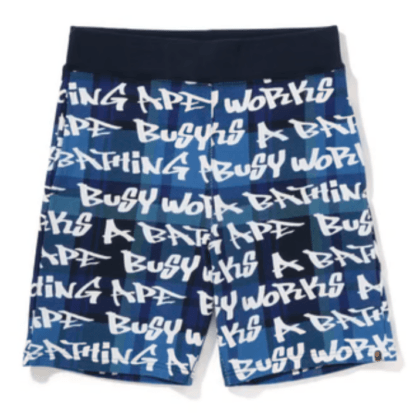 BAPE Graffiti Check Sweat Shorts Blue